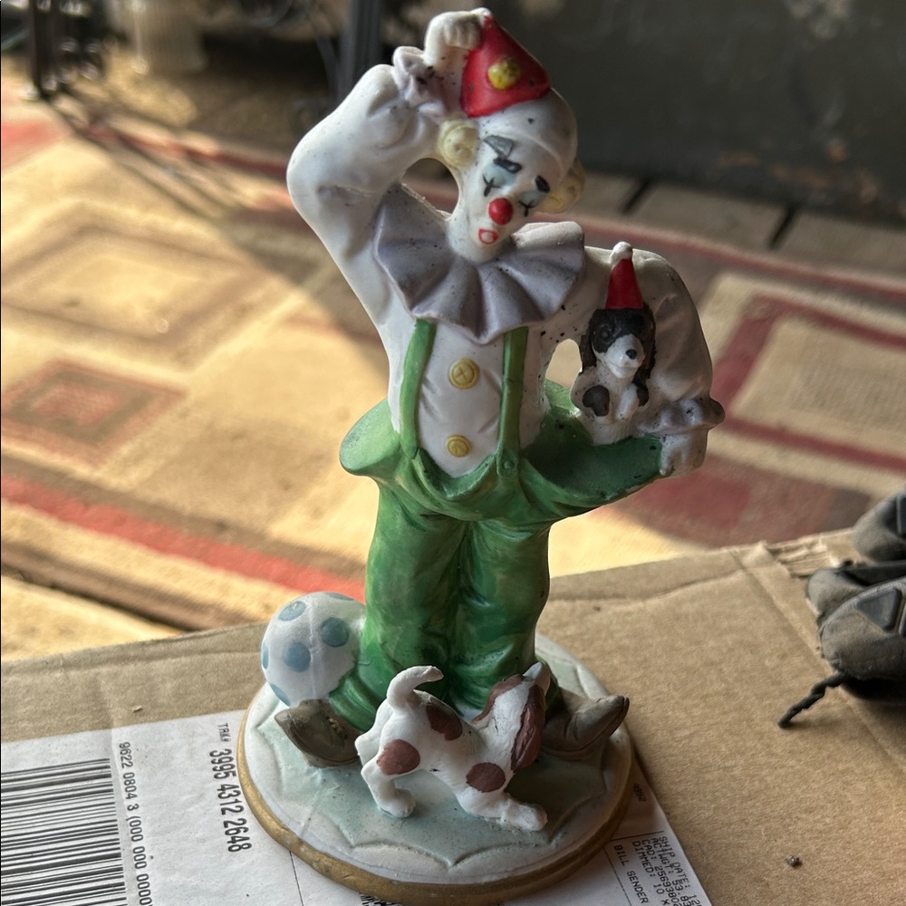 Colorful Clown Figurine with Dog